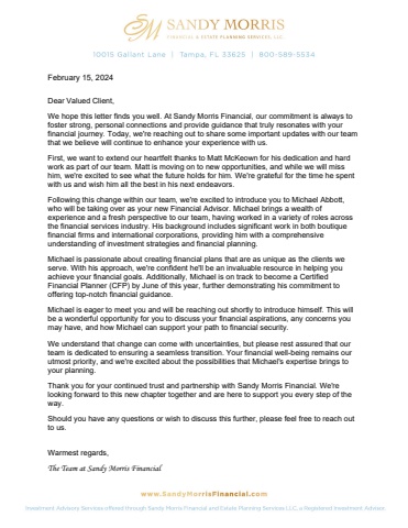 Client Advisory Transition Annoucement