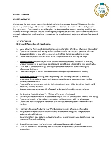 Retirement Workbook Binder - PART 1