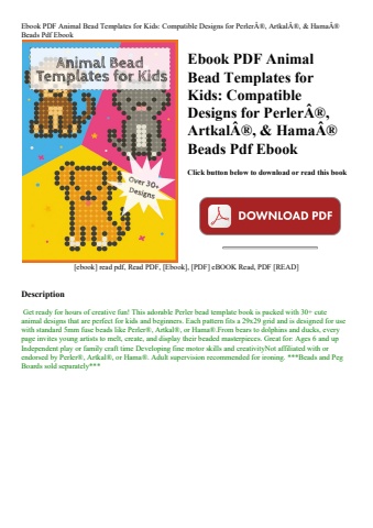 ebook pdf  animal bead templates for kids compatible designs for perlerã‚â®  artkalã‚â®  & hamaã‚â®