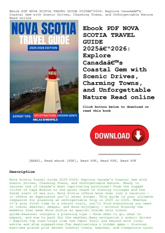 ebook pdf  nova scotia travel guide 2025ã¢â€â“2026 explore canadaã¢â€â™s coastal gem with scenic dri