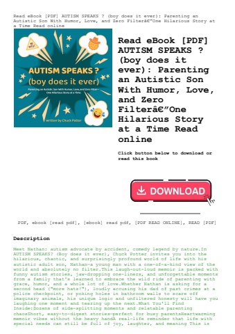 read ebook [pdf] autism speaks  (boy does it ever) parenting an autistic son with humor  love  and z