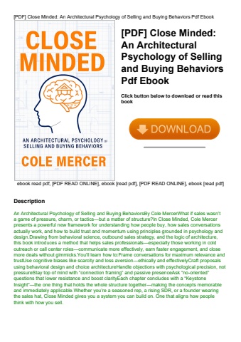 [pdf] close minded an architectural psychology of selling and buying behaviors pdf ebook
