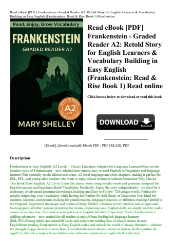 read ebook [pdf] frankenstein - graded reader a2 retold story for english learners & vocabulary buil