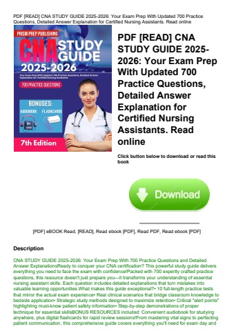 pdf [read] cna study guide 2025-2026 your exam prep with updated 700 practice questions  detailed an
