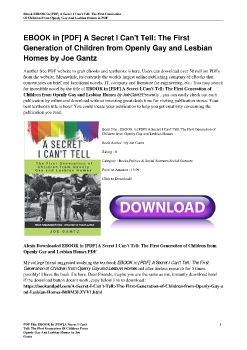 EBOOK in [PDF] A Secret I Can't Tell: The First Generation of Children from Openly Gay and Lesbian Homes by Joe Gantz