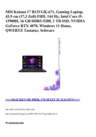 0167 msi katana 17 b13vgk-671  gaming laptop  43 9 cm  17 3 zoll  fhd  144 hz  intel core i9-13900h  16