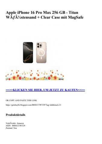 8623 apple iphone 16 pro max 256 gb - titan wãƒâ¼stensand   clear case mit magsafe