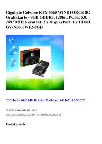 6035 gigabyte geforce rtx 5060 windforce 8g grafikkarte - 8gb gddr7  128bit  pci-e 5