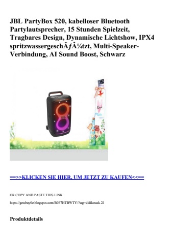 5071 jbl partybox 520  kabelloser bluetooth partylautsprecher  15 stunden spielzeit  tragbares design  d