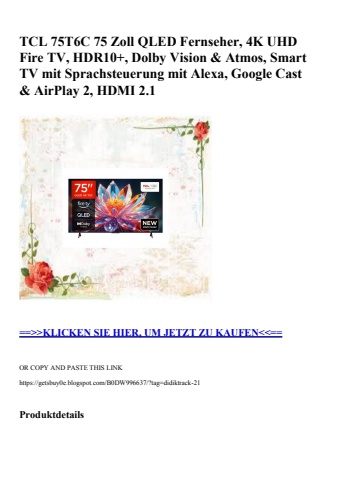 3165 tcl 75t6c 75 zoll qled fernseher  4k uhd fire tv  hdr10   dolby vision   atmos  smart tv mit sprach