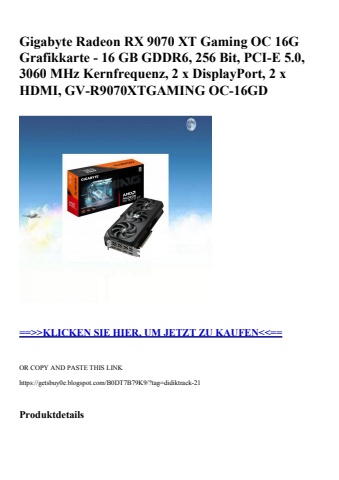3704 gigabyte radeon rx 9070 xt gaming oc 16g grafikkarte - 16 gb gddr6  256 bit  pci-e 5