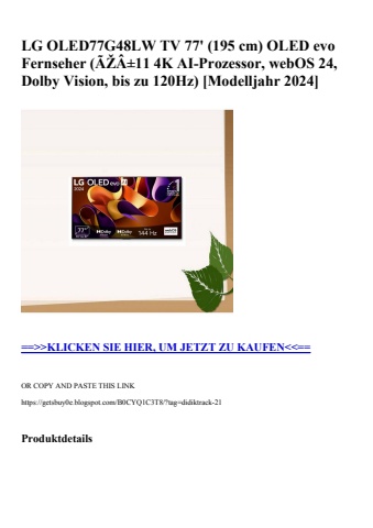 2631 lg oled77g48lw tv 77'  195 cm  oled evo fernseher  ãžâ±11 4k ai-prozessor  webos 24  dolby vision