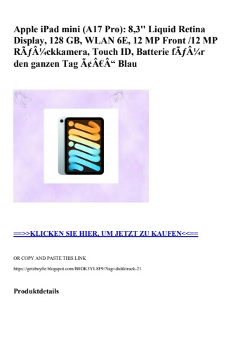 2036 apple ipad mini  a17 pro   8 3'' liquid retina display  128 gb  wlan 6e  12 mp front  12 mp rãƒâ¼ck