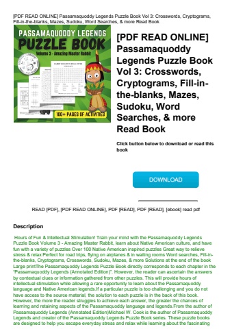 [pdf read online] passamaquoddy legends puzzle book vol 3 crosswords  cryptograms  fill-in-the-blank