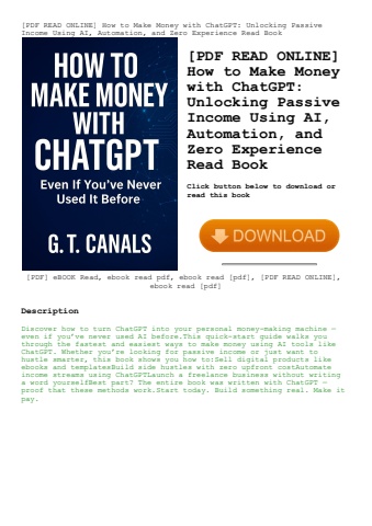 [pdf read online] how to make money with chatgpt unlocking passive income using ai  automation  and