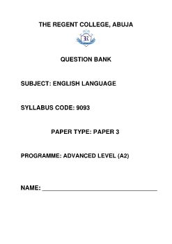 The Regent College A-Level A2 ENGLISH PAPER 3