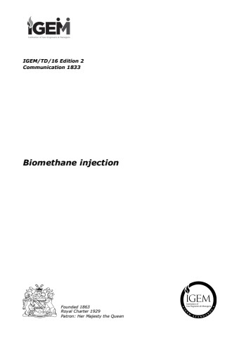 IGEM/TD/16 Edition 2 - Biomethane injection