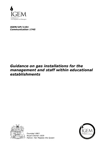 IGEM/UP/1101 - Guidance on gas installations for the management and staff within educational establishments