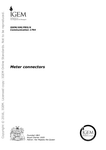 IGEM/GM/PRS/6 Edition 3 - Meter connectors