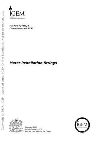 IGEM/GM/PRS/1 - Meter installation fittings