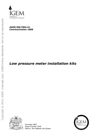 IGEM/GM/PRS/41 - Low pressure meter installation kits