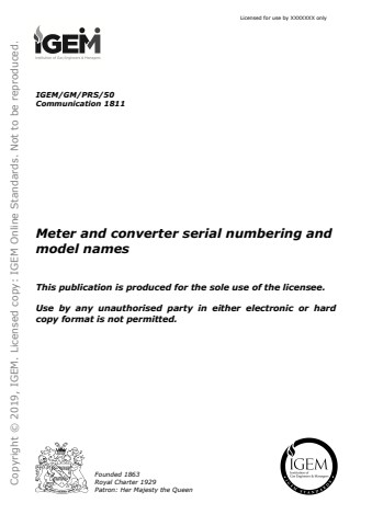 IGEM/GM/PRS/50 - Meter and converter serial numbering and model names