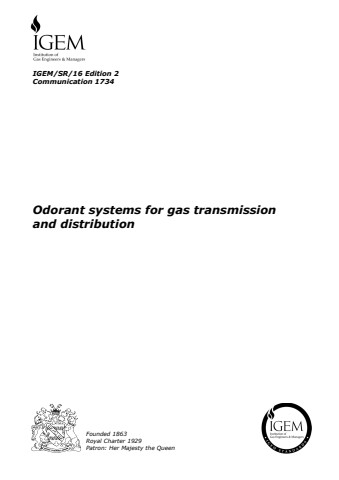 IGEM/SR/16 Edition 2 - Odorant systems for gas transmission and distribution