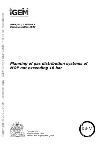 IGEM/GL/1 Edition 3 - Planning of gas distribution systems of MOP not exceeding 16 bar