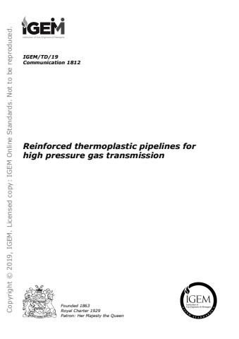 IGEM/TD/19 - Reinforced thermoplastic pipelines for high pressure gas transmission