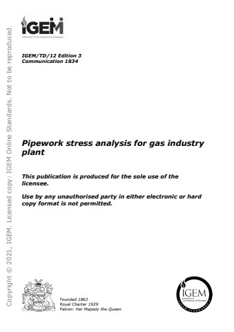 IGEM/TD/12 Edition 3 - Pipework stress analysis for gas industry plant