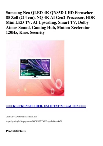 8066 samsung neo qled 4k qn85d uhd fernseher 85 zoll  214 cm   nq 4k ai gen2 prozessor  hdr mini led tv