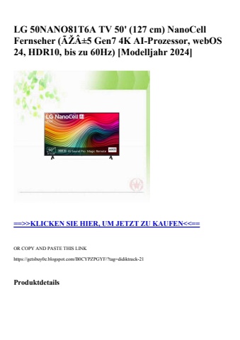 3758 lg 50nano81t6a tv 50'  127 cm  nanocell fernseher  ãžâ±5 gen7 4k ai-prozessor  webos 24  hdr10  bis