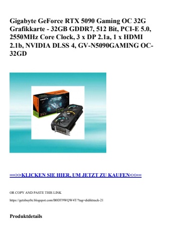 7063 gigabyte geforce rtx 5090 gaming oc 32g grafikkarte - 32gb gddr7  512 bit  pci-e 5