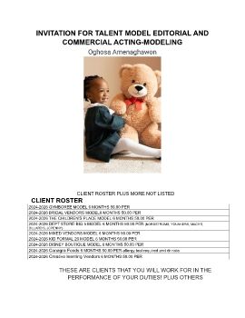  INVITATION FOR TALENT MODEL EDITORIAL AND COMMERCIAL ACTING Oghosa Amenaghawon