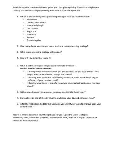 Stress processing Strategies verbiage