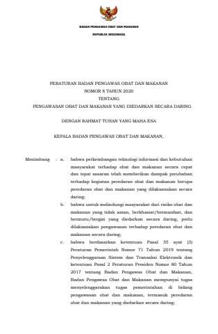 PerBPOM No. 8 tahun 2020