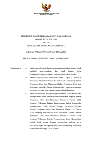 PerBPOM No. 32 tahun 2021