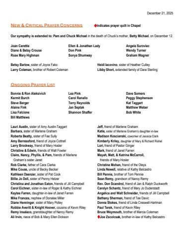Prayer List 12.21.25