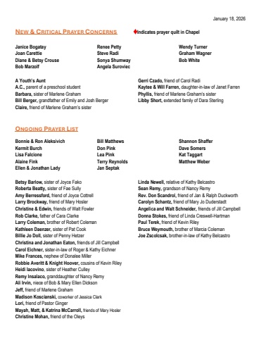 Prayer List 1.18.26