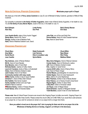 Prayer List 7.26.26