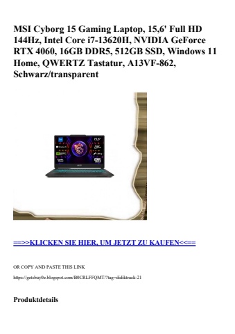 8138 msi cyborg 15 gaming laptop  15 6' full hd 144hz  intel core i7-13620h  nvidia geforce rtx 4060  16