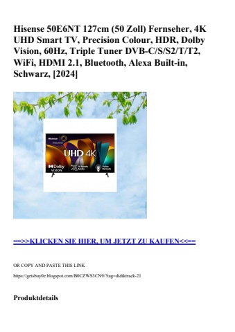 6544 hisense 50e6nt 127cm  50 zoll  fernseher  4k uhd smart tv  precision colour  hdr  dolby vision  60h