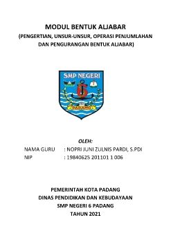 BENTUK ALJABAR (Pengertian, Unsur-Unsur, Operasi Penjumlahan dan Pengurangan)