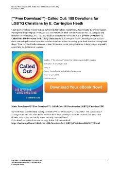 [**Free Download**]- Called Out: 100 Devotions for LGBTQ Christians by E. Carrington Heath