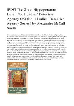 [PDF] The Great Hippopotamus Hotel: No. 1 Ladies' Detective Agency (25) (No. 1 Ladies' Detective Agency Series) by Alexander McCall Smith