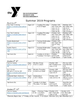 YMCA Summer 2019 Programs links