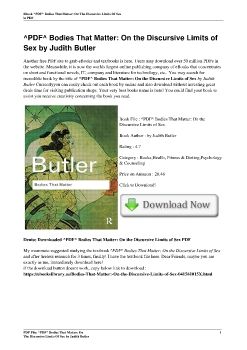 ^PDF^ Bodies That Matter: On the Discursive Limits of Sex by Judith Butler