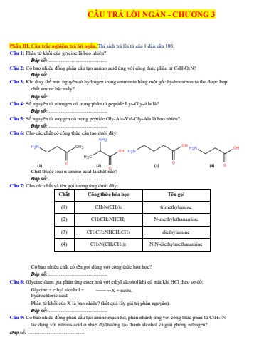 câu trả lời ngắn - chương 3