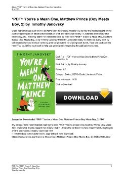 *PDF^ You're a Mean One, Matthew Prince (Boy Meets Boy, 2) by Timothy Janovsky