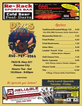 DWs Oyster Bar & Grill Menu